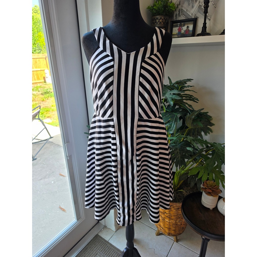 Torid Womens Black White Striped Skater Dress Sleeveless V-Neck Plus Size 2